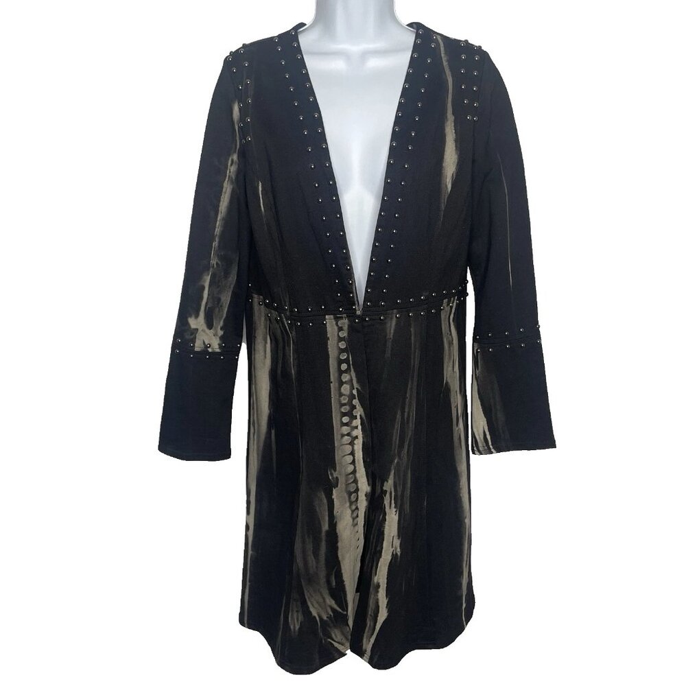 Porter Collective Studded Tie Dye Duster Jacket Size L Black Gray Fit Flare